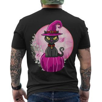Halloween Cute Black Cat On Pumpkin Full Moon Women Kids Men's T-shirt Back Print - Seseable