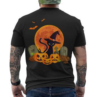 Halloween Cute Witch Cat Mom Pumpkin Graveyard Spooky Cat Men's T-shirt Back Print - Seseable