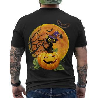 Halloween Cute Witch Cat Mom Pumpkin Moon Spooky Cat Men's T-shirt Back Print - Seseable