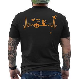 Halloween Lovers Heartbeat Pumpkin Black Cat - Halloween Men's T-shirt Back Print - Seseable