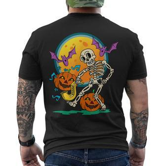 Halloween Party Dancing Skeleton Pumpkins And Bats Men's T-shirt Back Print - Seseable