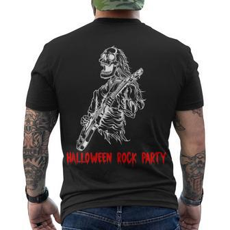 Halloween Rock Party Dancing Guitar Skeleton Playing Rock Men's T-shirt Back Print - Seseable