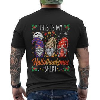 Halloween Thanksgiving Christmas Hallothanksmas Gnomes Men's T-shirt Back Print - Thegiftio UK