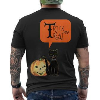 Halloween Trick Or Treat Black Cat And Pumpkin Costume Men's T-shirt Back Print - Seseable