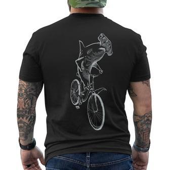 Hammerhead Shark Riding Bicycle Tshirt Men's Crewneck Short Sleeve Back Print T-shirt - Monsterry CA