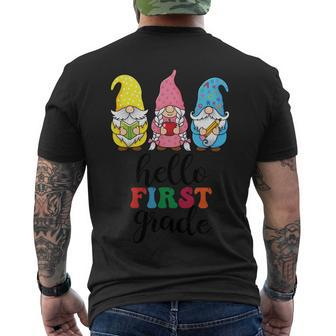 Hello First Grade School Gnome Teacher Students Graphic Plus Size Premium Shirt Men's Crewneck Short Sleeve Back Print T-shirt - Monsterry