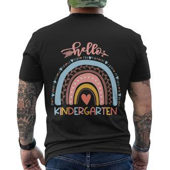 Hello Kindergarten Teacher Rainbow First Day School Men's Crewneck Short Sleeve Back Print T-shirt - Monsterry AU
