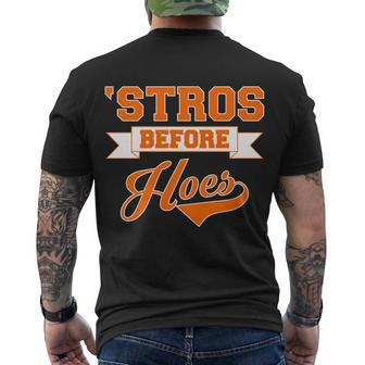 Houston Stros Before Hoes Baseball Script Tshirt Men's Crewneck Short Sleeve Back Print T-shirt - Monsterry