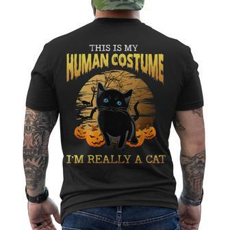 This Is My Human Costume Im Really A Cat Black Halloween Men's T-shirt Back Print - Seseable