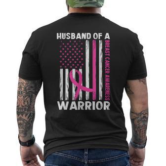 Husband Of A Warrior Breast Cancer Awareness Support Squad Men's T-shirt Back Print - Thegiftio