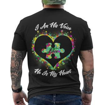 I Am His Voice He Is My Heart- Autism Awareness Tshirt Men's Crewneck Short Sleeve Back Print T-shirt - Monsterry UK