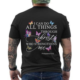 I Can Do All Things Through Christ Butterfly Art Religious Tshirt Tshirt Men's Crewneck Short Sleeve Back Print T-shirt - Monsterry