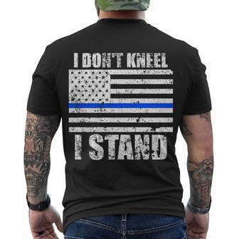 I Dont Kneel I Stand Usa Blue Line Flag Tshirt Men's Crewneck Short Sleeve Back Print T-shirt - Monsterry DE