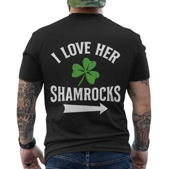 I Love Her Shamrocks St Patricks Day Couple Outfit Men's Crewneck Short Sleeve Back Print T-shirt - Monsterry