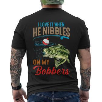 I Love It When He Nibbles On My Bobbers Funny Bass Fishing Men's Crewneck Short Sleeve Back Print T-shirt - Monsterry UK