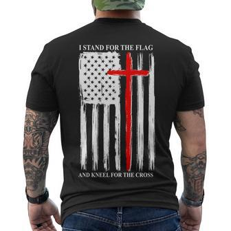 I Stand For The Flag And Kneel For The Cross Flag Men's Crewneck Short Sleeve Back Print T-shirt - Monsterry