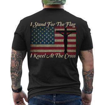 I Stand For The Flag And Kneel For The Cross Tshirt Men's Crewneck Short Sleeve Back Print T-shirt - Monsterry