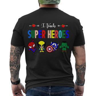 I Teacher Super Heroes Cute Superhero Characters Men's Crewneck Short Sleeve Back Print T-shirt - Monsterry AU
