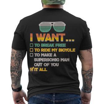 I Want To Break Free To Ride My Bicycle It All Sunglasses Men's Crewneck Short Sleeve Back Print T-shirt - Monsterry UK