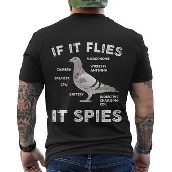 If It Flies It Spies Pigeon Anatomy Bird Arent Real Tshirt Men's Crewneck Short Sleeve Back Print T-shirt - Monsterry DE