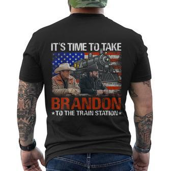 Its Time To Take Brandon To The Train Station America Flag Tshirt Men's Crewneck Short Sleeve Back Print T-shirt - Monsterry