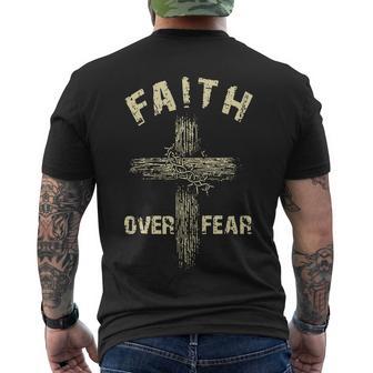 Jesus Christ Cross Faith Over Fear Tshirt Men's Crewneck Short Sleeve Back Print T-shirt - Monsterry CA