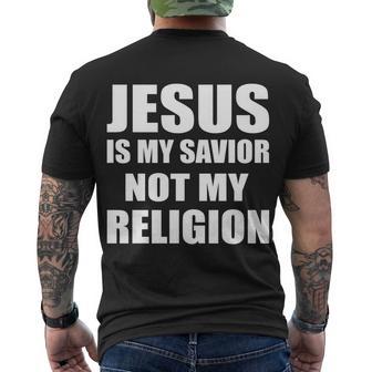 Jesus Is My Savior Not My Religion Tshirt Men's Crewneck Short Sleeve Back Print T-shirt - Monsterry CA