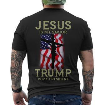 Jesus Is My Savior Trump Is My President American Cross Tshirt Men's Crewneck Short Sleeve Back Print T-shirt - Monsterry DE