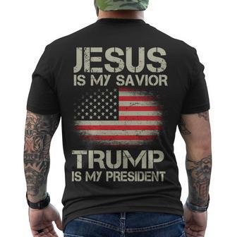 Jesus Is My Savior Trump Is My President Men's Crewneck Short Sleeve Back Print T-shirt - Monsterry