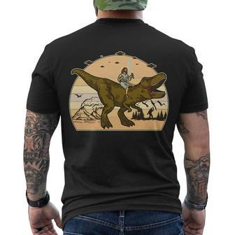 Jesus Riding T-Rex Dinosaur Funny Vintage Men's Crewneck Short Sleeve Back Print T-shirt - Monsterry UK