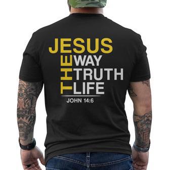 Jesus The Way Truth Life John 146 Tshirt Men's Crewneck Short Sleeve Back Print T-shirt - Monsterry AU