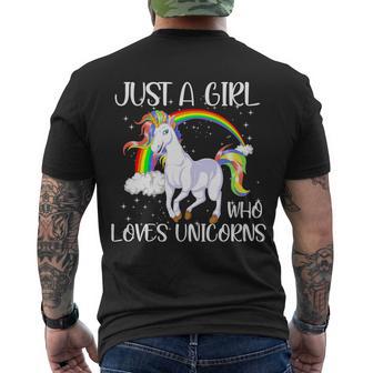 Just A Girl Who Loves Unicornsjust A Girl Who Loves Unicorns Men's Crewneck Short Sleeve Back Print T-shirt - Monsterry UK