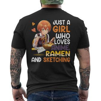 Just A Girl Who Loves Anime Ramen And Sketching Japan Anime Men's T-shirt Back Print - Thegiftio UK