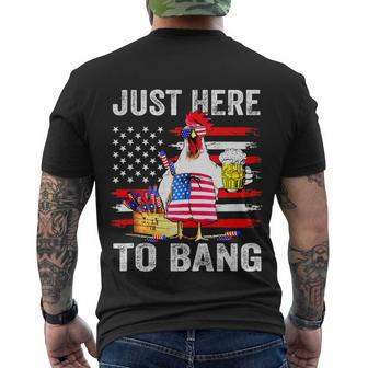 Just Here To Bang Usa Flag Chicken Beer Firework 4Th Of July Men's Crewneck Short Sleeve Back Print T-shirt - Monsterry