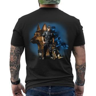K-9 With Police Officer Silhouette Men's Crewneck Short Sleeve Back Print T-shirt - Monsterry