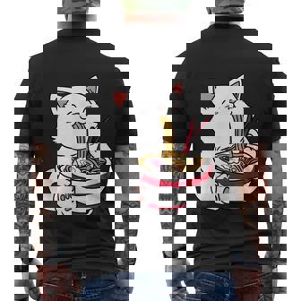 Kawaii Cat Eating Ramen Noodles Japanese Food Anime Men's T-shirt Back Print - Thegiftio