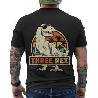 Kids Three Rex 3Rd Birthday Shirt Third Dinosaur 3 Year Old Men's Crewneck Short Sleeve Back Print T-shirt - Monsterry