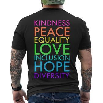 Kindness Peace Equality Love Hope Diversity Men's Crewneck Short Sleeve Back Print T-shirt - Monsterry