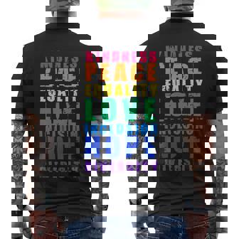 Kindness Peace Equality Love Inclusion Hope Diversity Human Rights Men's Crewneck Short Sleeve Back Print T-shirt - Monsterry