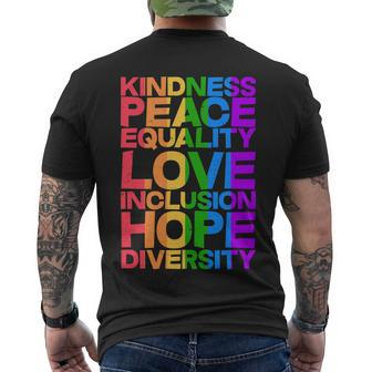 Kindness Peace Equality Love Inclusion Hope Diversity V2 Men's Crewneck Short Sleeve Back Print T-shirt - Monsterry