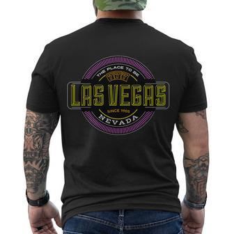 Las Vegas Retro Neon Logo Men's Crewneck Short Sleeve Back Print T-shirt - Monsterry CA