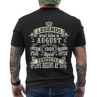 Legends Were Born In August 1989 Vintage 33Rd Birthday Gift For Men & Women Men's Crewneck Short Sleeve Back Print T-shirt - Monsterry