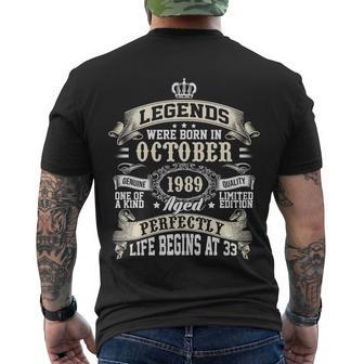 Legends Were Born In October 1989 Vintage 33Rd Birthday Gift For Men & Women Men's Crewneck Short Sleeve Back Print T-shirt - Monsterry UK