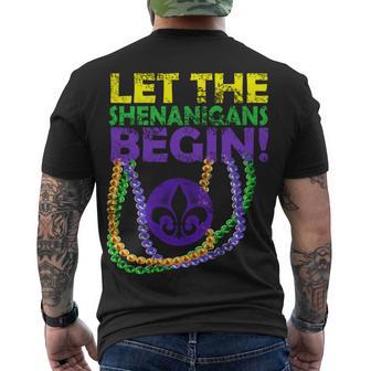 Let Shenanigans Begins Mardi Gras Tshirt Men's Crewneck Short Sleeve Back Print T-shirt - Monsterry