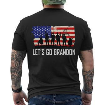 Lets Go Brandon Military Troops American Flag Tshirt Men's Crewneck Short Sleeve Back Print T-shirt - Monsterry