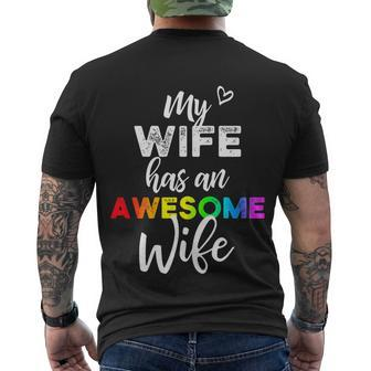 Lgbt Pride Gay Lesbian Support My Wife Has An Awesome Wife Men's Crewneck Short Sleeve Back Print T-shirt - Monsterry