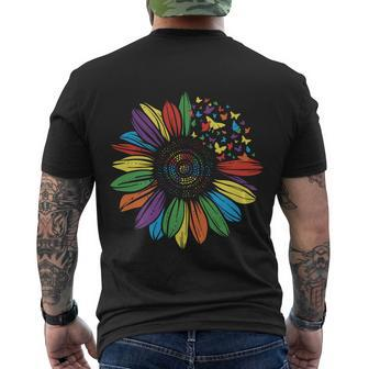 Lgbt Rainbow Color Sunflower Butterfly Pride Month Men's Crewneck Short Sleeve Back Print T-shirt - Monsterry DE