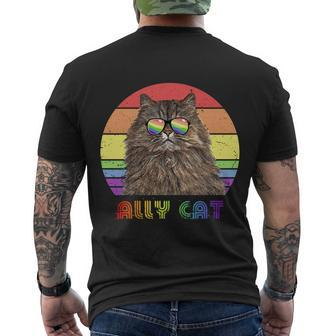 Lgbtq Ally Cat Rainbow Gay Pride Flag Lgbt Cool Gift Men's Crewneck Short Sleeve Back Print T-shirt - Monsterry