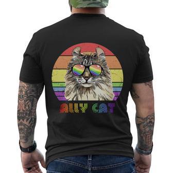 Lgbtq Ally Cat Rainbow Gay Pride Flag Lgbt Funny Gift Men's Crewneck Short Sleeve Back Print T-shirt - Monsterry