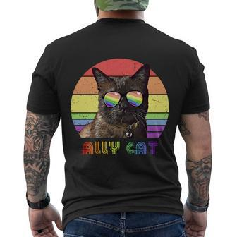 Lgbtq Ally Cat Rainbow Gay Pride Flag Lgbt Gift Men's Crewneck Short Sleeve Back Print T-shirt - Monsterry